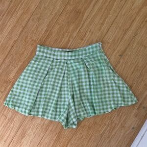ZARA Green and white gingham shorts